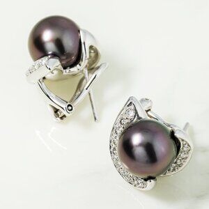 18k White Gold South Sea Black Pearl Stud Earrings